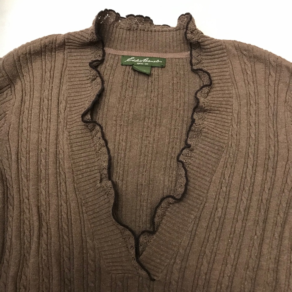 Eddie Bauer Sweater Ribbed Coiled Rope Knit Ruffle - Picture 2 of 9